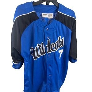 Wildcats Baseball Jersey Button Up Shirt Blue Black Number 7 Pro Edge Size Large